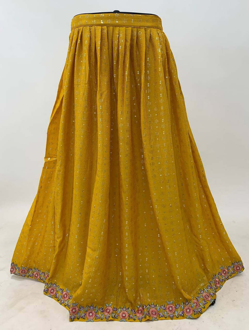 Lorenvalley Fashion Yellow Chinon Embroidery with Sequince Work Salwar Lehenga Stitched