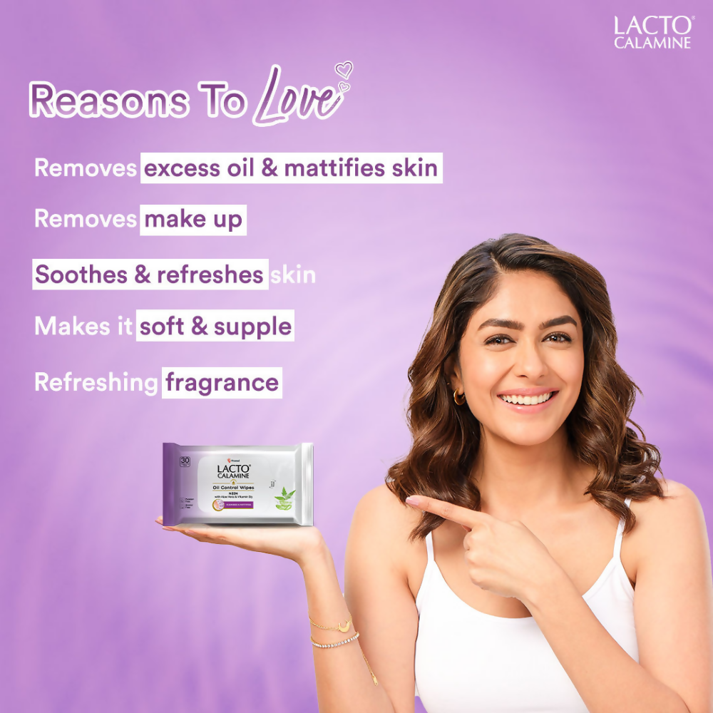 Lacto Calamine Oil Control Face Wipes, Makeup Remover Wipes With Neem & Aloe 30 Usable Wipes - Distacart