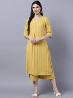 Myshka Stylish Yellow Cotton 3/4 Sleeve Women's Kurta Palazzo Set - Distacart