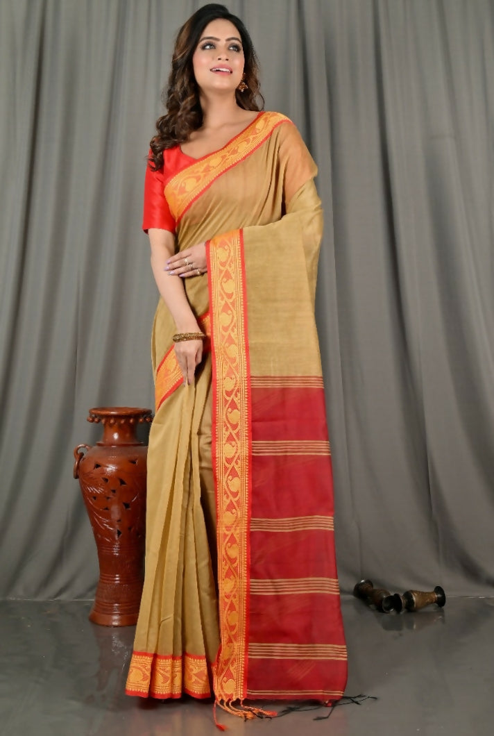 Exclusive Collection Beautiful Khadi Cotton Brown Handloom Saree