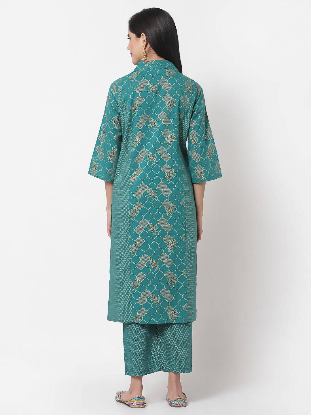 Myshka Women's Green Cotton Printed Half Sleeve Casual Kurta & Pant Set