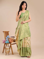 Shree Shyam Fashion Banarasi Silk Cream & Light Green Saree - Distacart