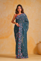 Vamsee Priya Blue Georgette Silk Saree
