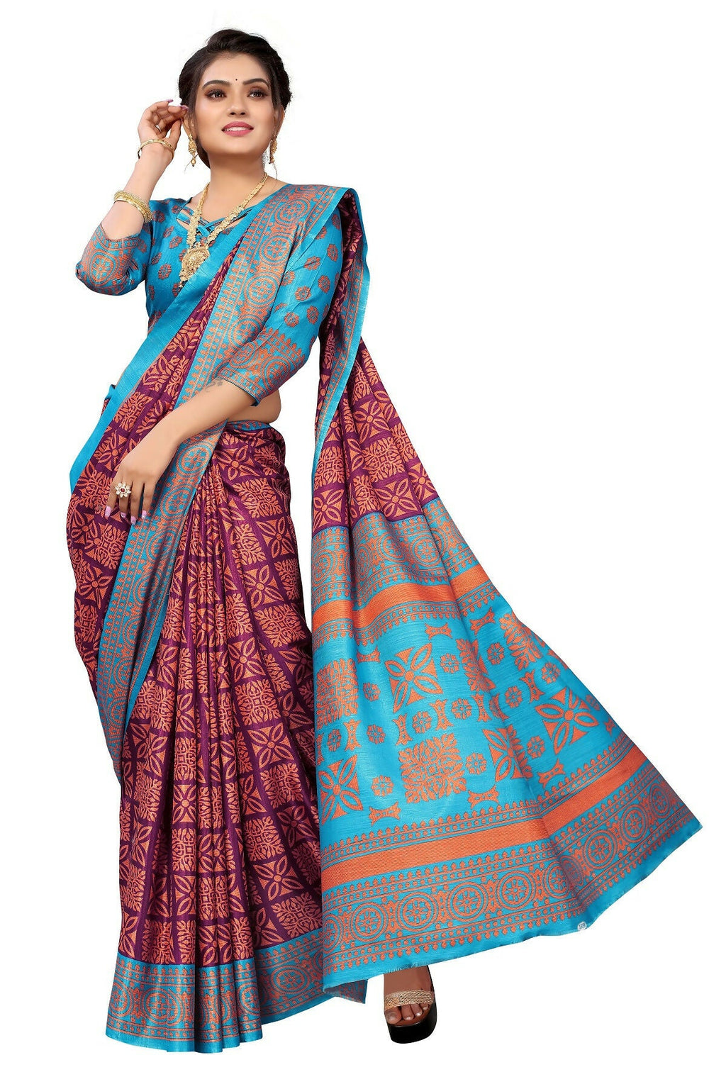 Vamika Purple Printed Art Silk Saree