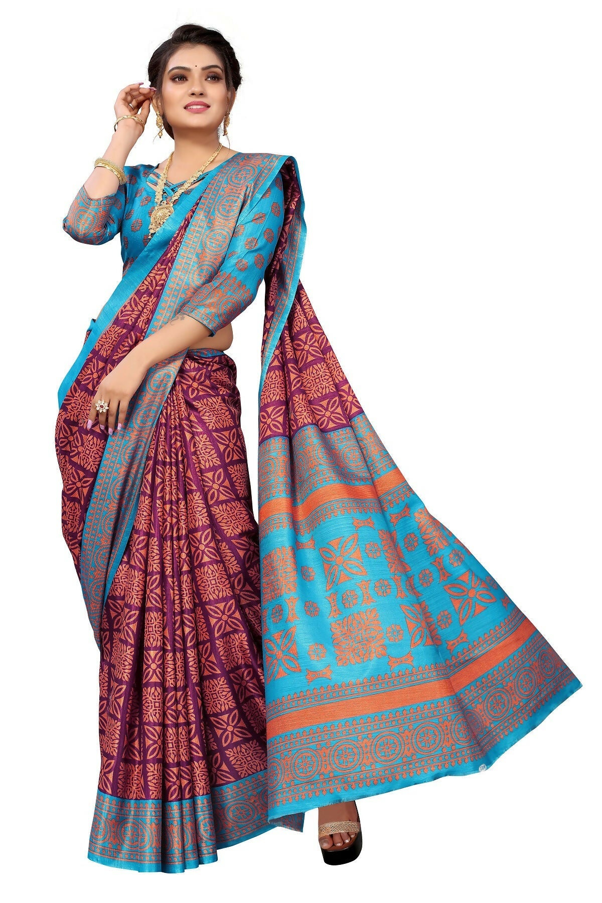 Vamika Purple Printed Art Silk Saree