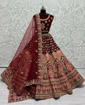 Jyoti Fashion Women's Maroon Velvet Multi Thread Embroidered with Zircon Diamond Wedding Lehenga Choli