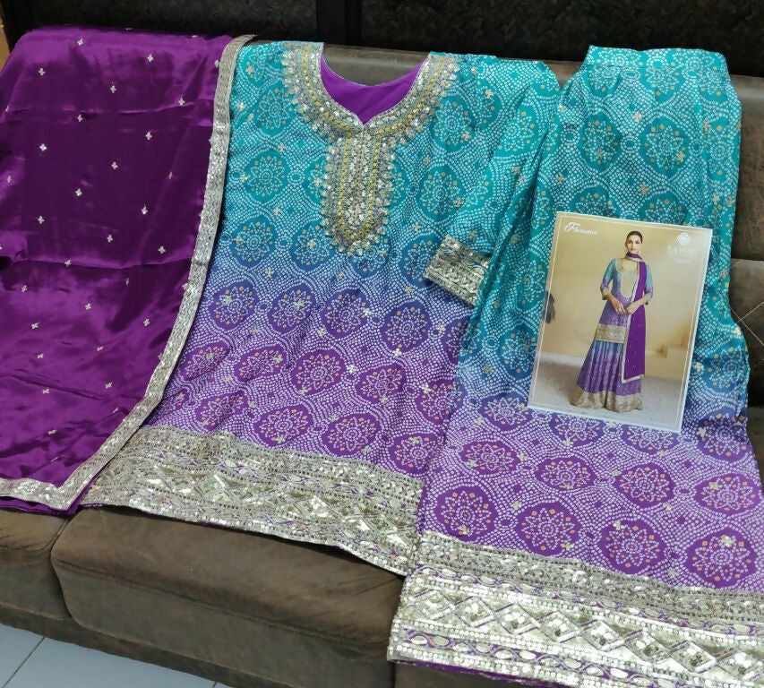 Vastranavya Bandhej Printed Chinon Chiffon Embroidered Sequins Pakistani Suit