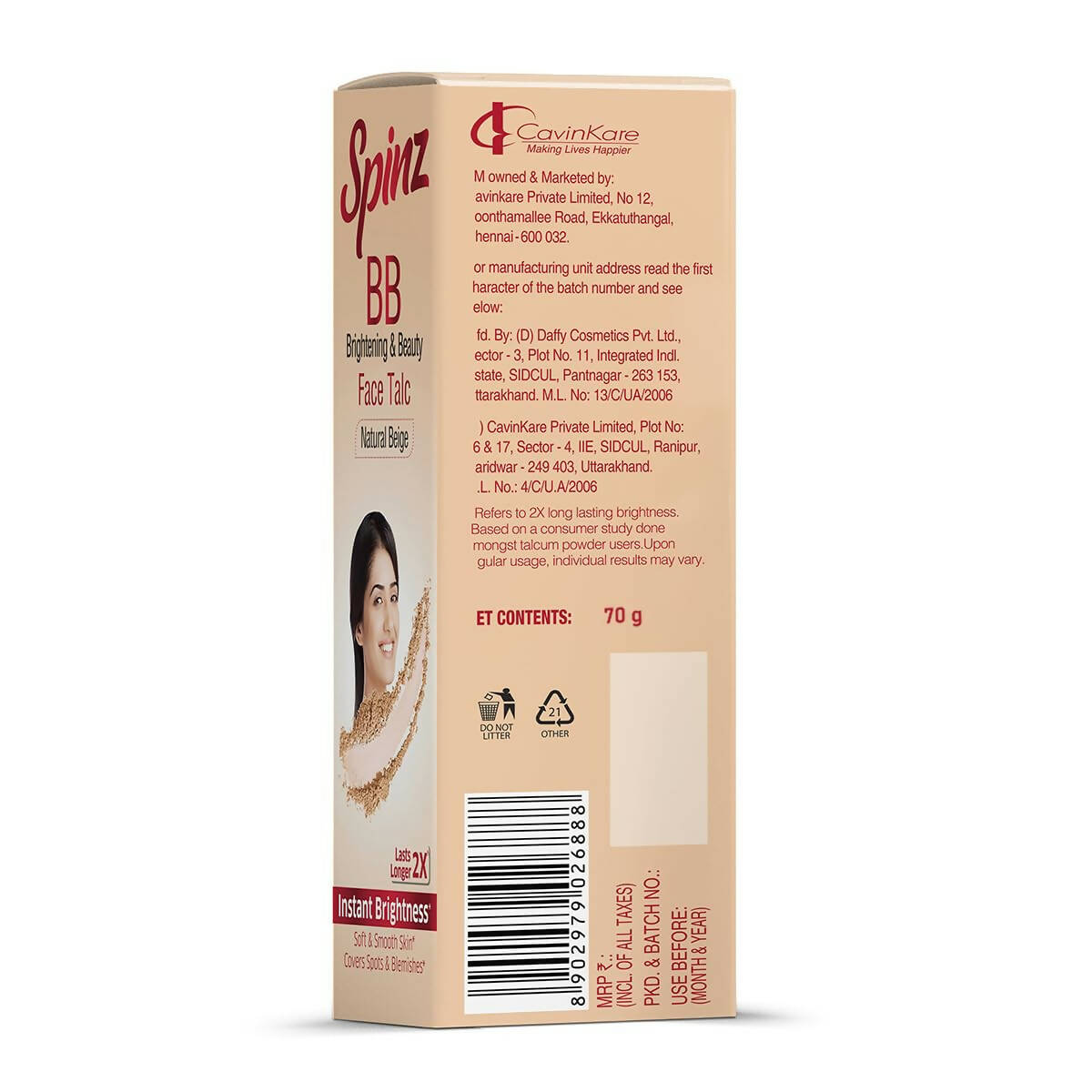 Spinz BB Brightening & Beauty Face Talc - Natural Beige - Distacart