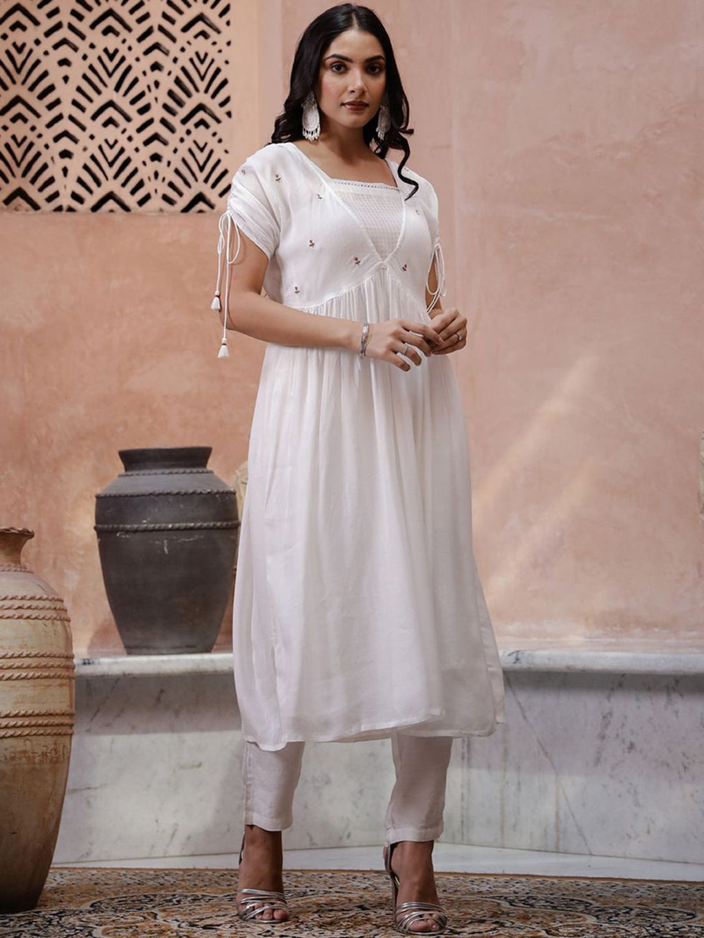 Sangria Floral Embroidered Thread Work Kurta with Trouser
