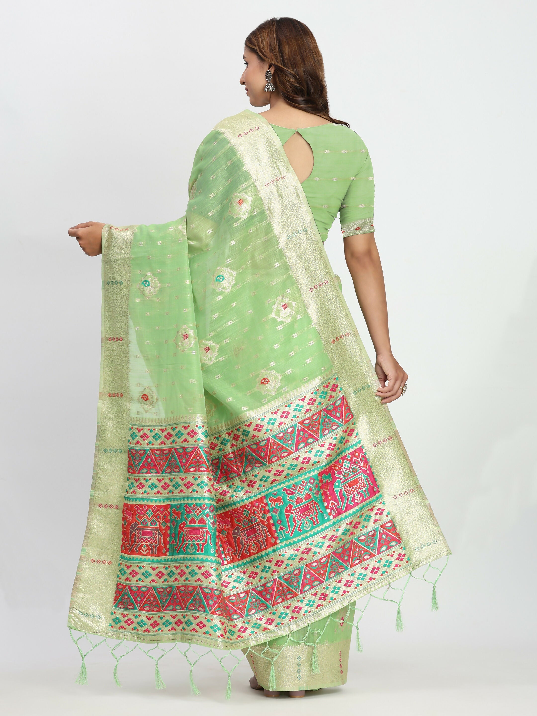 Shree Shyam Fashion Linen Cotton Light Green Saree - Distacart