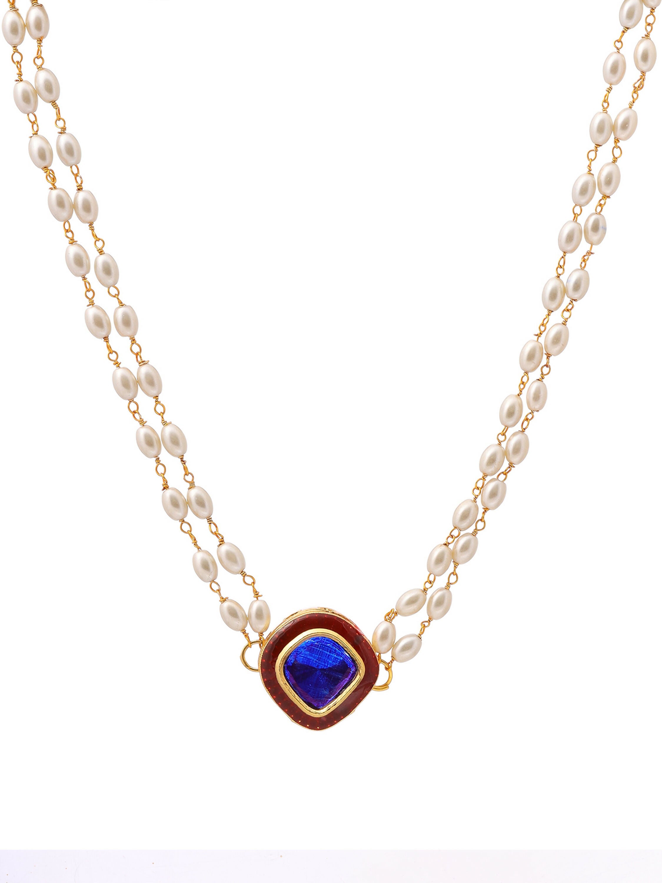 Ruby Raang Blue Meenakari & Pearl Choker