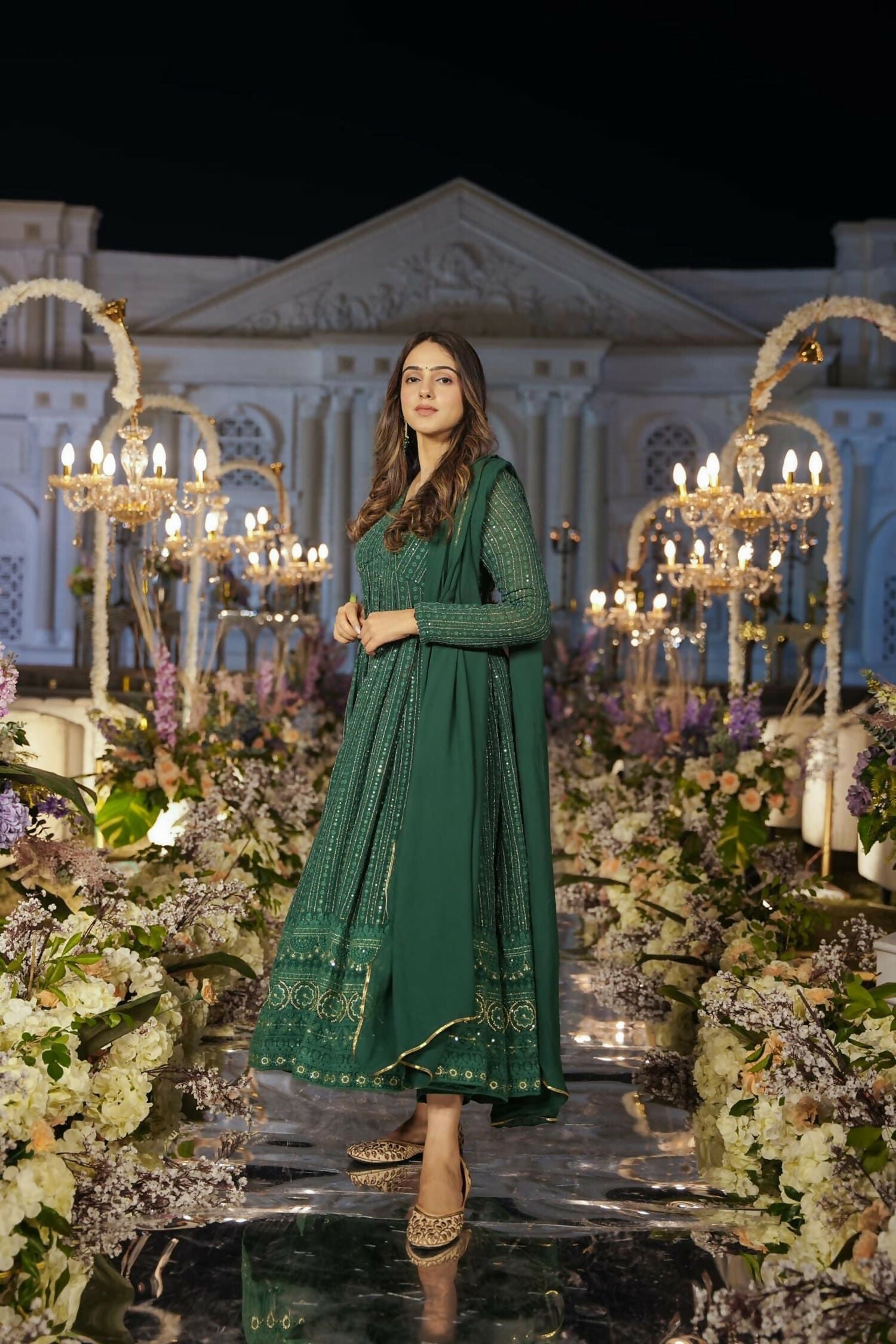 Aayaa Designer Embroidery Zari Sequins Work Faux Blooming Georgette Suit - Green - Distacart