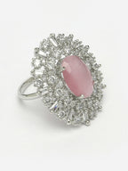 NVR Women's Pink & Silver CZ-Studded Handcrafted Adjustable Finger Ring
