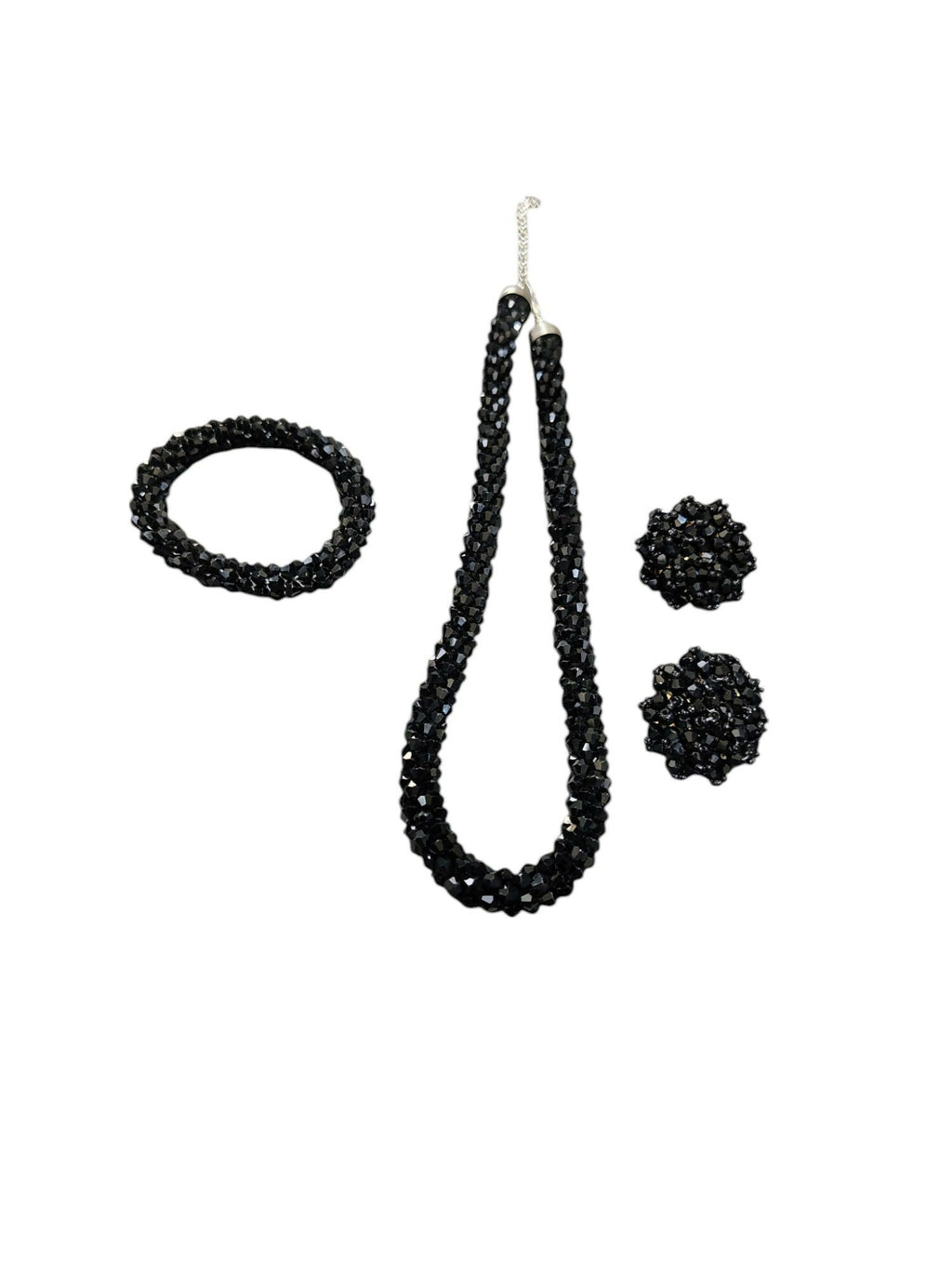 Inhanns Complete Look Crystal Statement 3-Piece Set (Adjustable Necklace + Earrings + Adjustable Bangle ) - Black