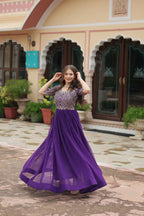 Joban Fashion Purple Georgette Sequence Embroidery Work Gown - Distacart