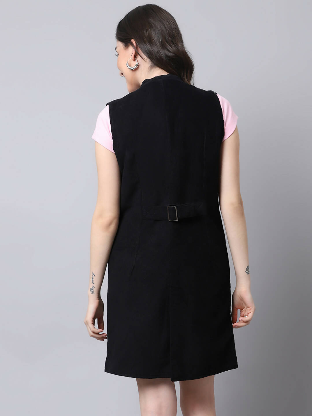 Even Apparels Black Polywool Open Front Corduroy Women's Long Coat - Distacart