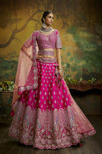House of Panchhi Pink Pure Silk Moti & Zarkan heavy embroidery Lehenga choli & Dupatta