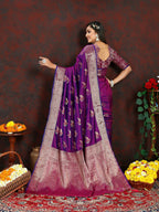 Lorenvalley Fashion Purple Soft Silk Woven Design Zari Weaving Saree