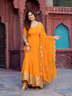 The52 Women's Beautiful Faux Georgette Fabric Embroidery Work Flared Anarkali Pant and Dupatta Set - Distacart