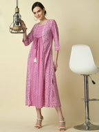 Myshka Women's Pink Floral Printed Gown Dress - Distacart