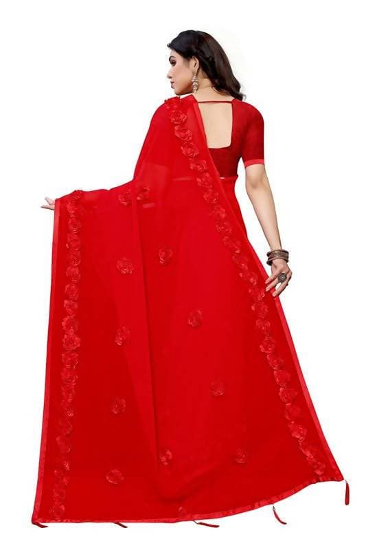 Vamika Red Georgette Embroidery Saree (GULABO RED)