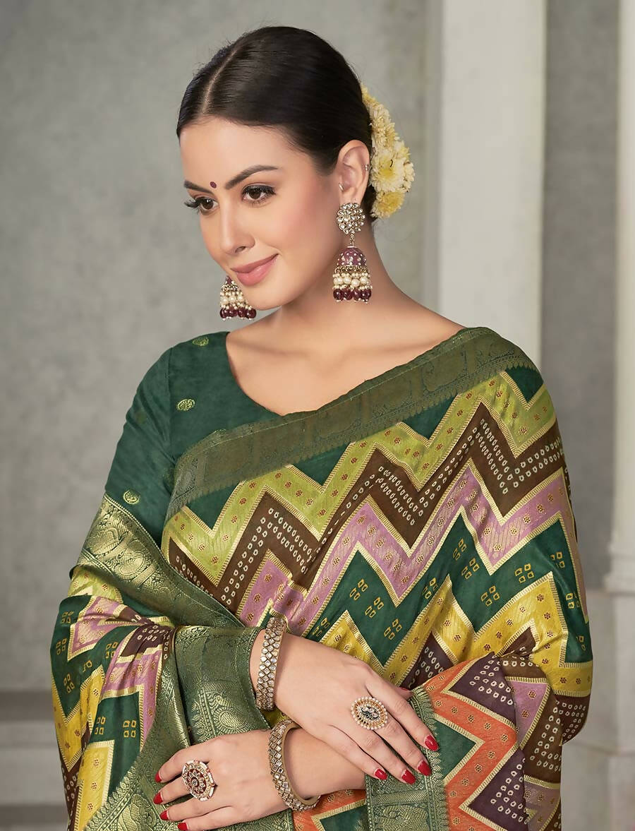 Green Rangkat Tussar Silk Woven Design Saree with Unstitched Blouse - Mohmanthan Eshani