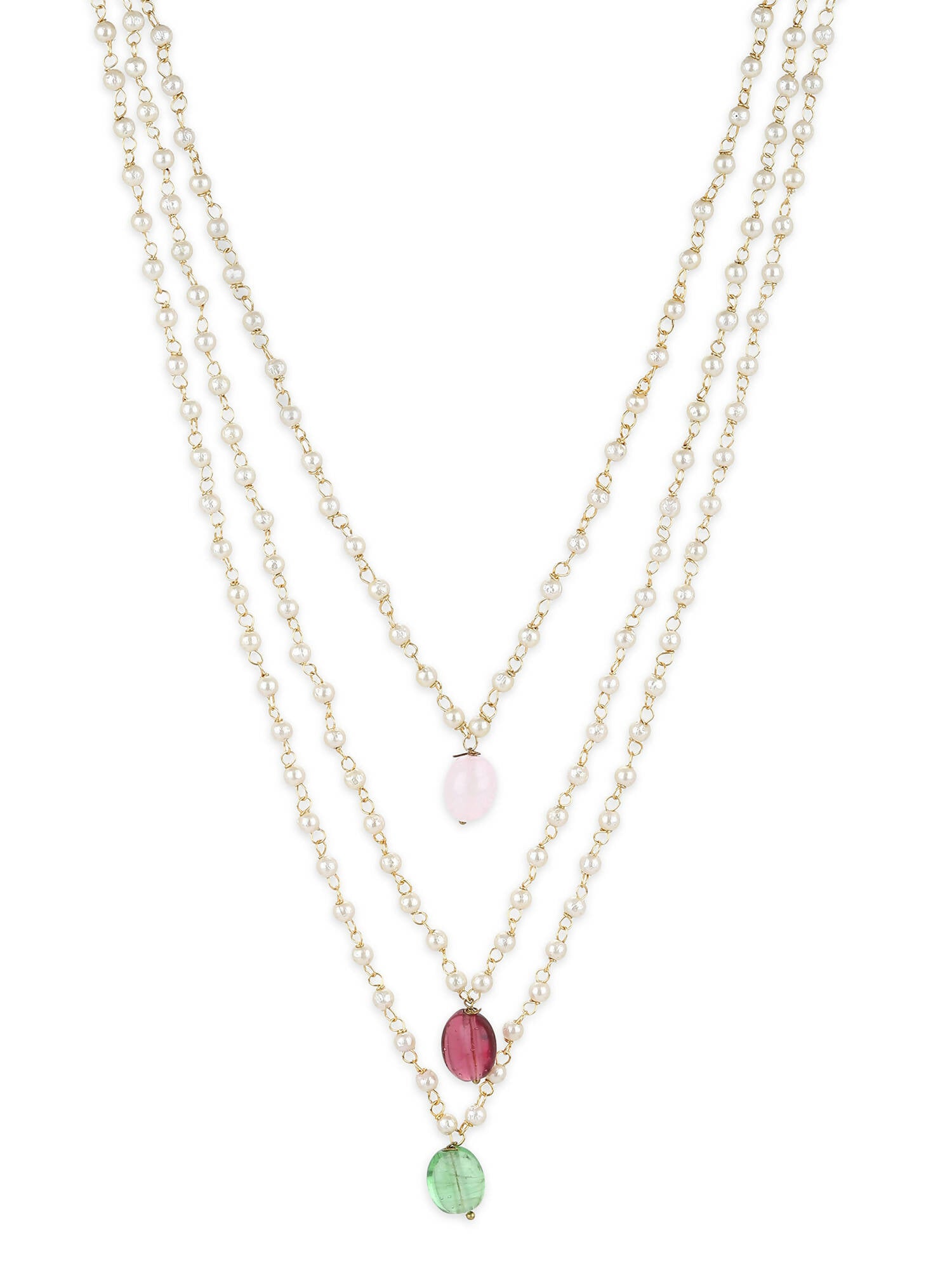 White Pink Brass Gold-Plated Necklace - Ruby Raang - Distacart