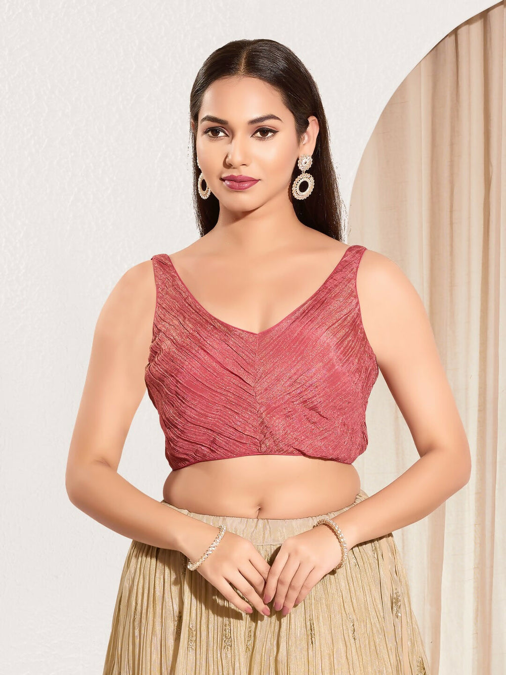 Joban Fashion Onion Pink Tissue Padded Blouse With Sweetheart Neck Sleeveless - Distacart