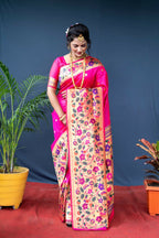 Jyoti Fashion Women's Pink Paithani Silk Zari Woven Saree with Blouse