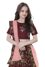 Dwiden Maroon Baby Doll Tafetta Sattin Semi-Stitched Girl's Lehenga Choli