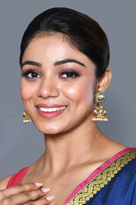 Joban Fashion Women Kundan Pearl Golden White Grey Earrings