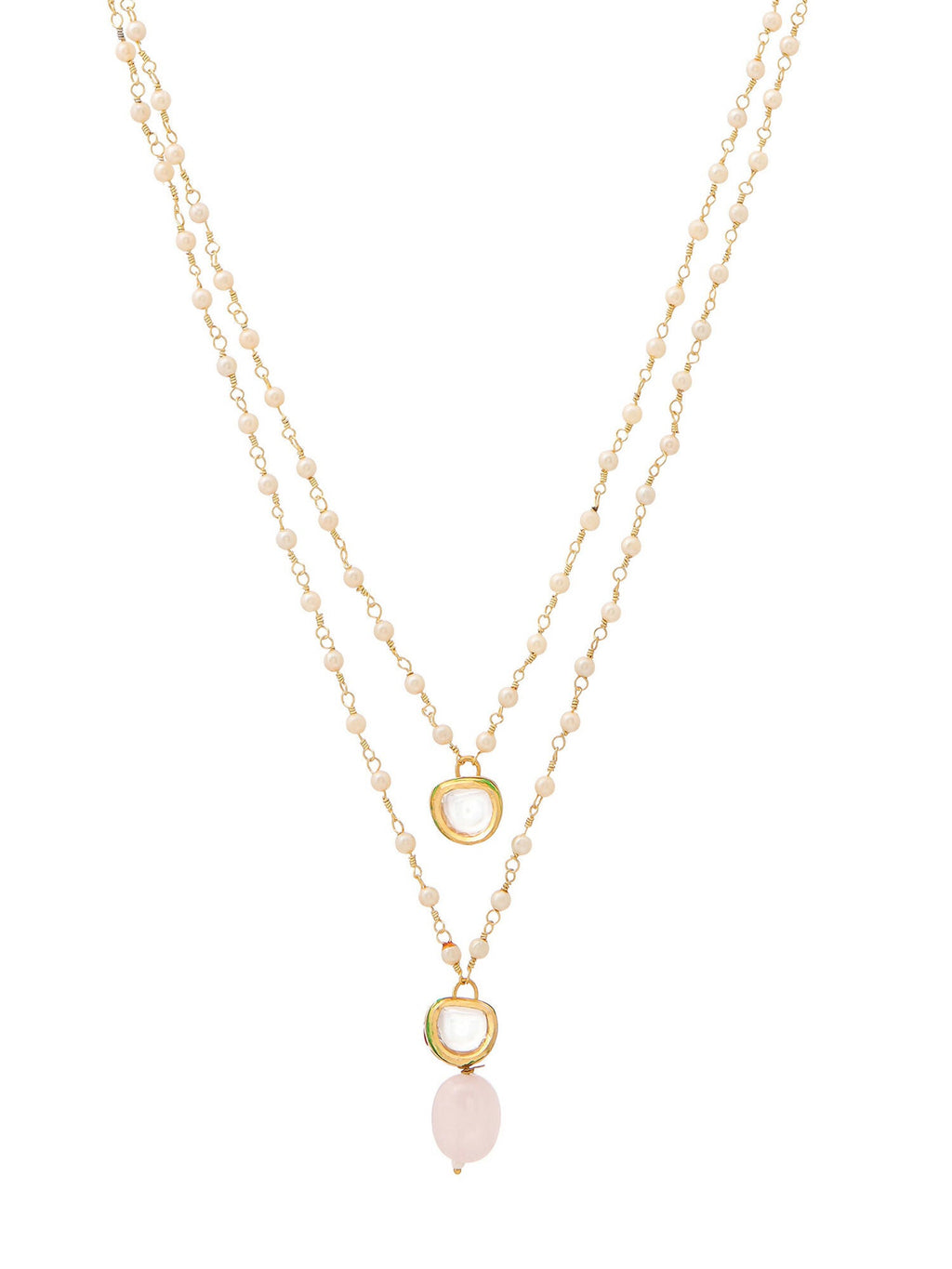 Ruby Raang Pink Onyx and Kundan Necklace