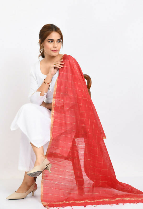 Mominos Fashion Moeza Women's Cotton Zari Box Red Dupatta - Distacart