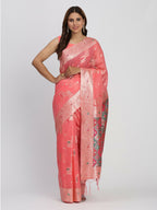 Shree Shyam Fashion Linen Cotton Peach Saree - Distacart