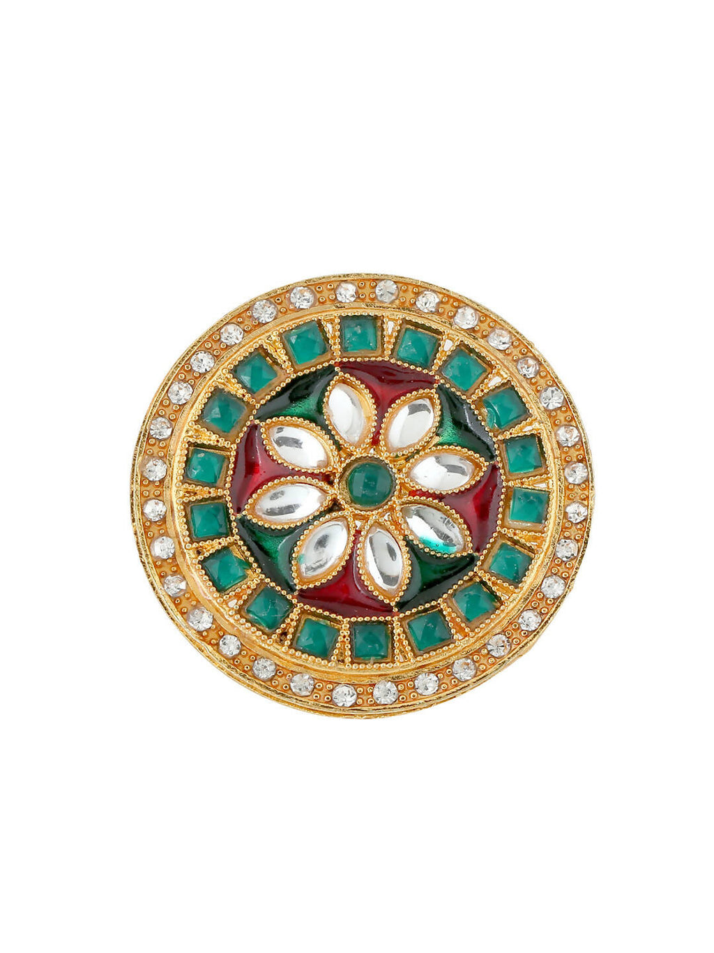 NVR Women's Traditional Kundan Meenakari Gold-Polished Ajustable Finger Ring