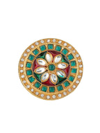 NVR Women's Traditional Kundan Meenakari Gold-Polished Ajustable Finger Ring