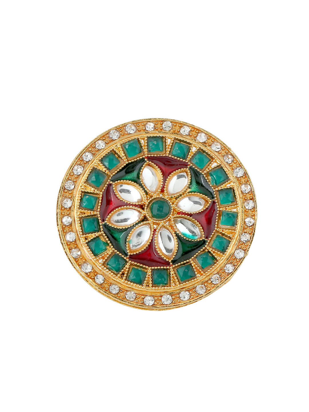 NVR Women's Traditional Kundan Meenakari Gold-Polished Ajustable Finger Ring