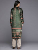 Ahalyaa Women Green & Pink Ethnic Motifs Printed Gotta Patti Velvet Kurta - Distacart