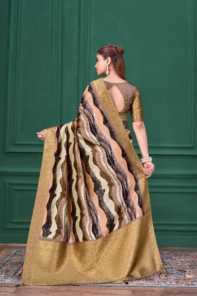 Lilac Purple Tussar Silk Jacquard Abstract Digital Print Saree with Unstitched Blouse - Mohira