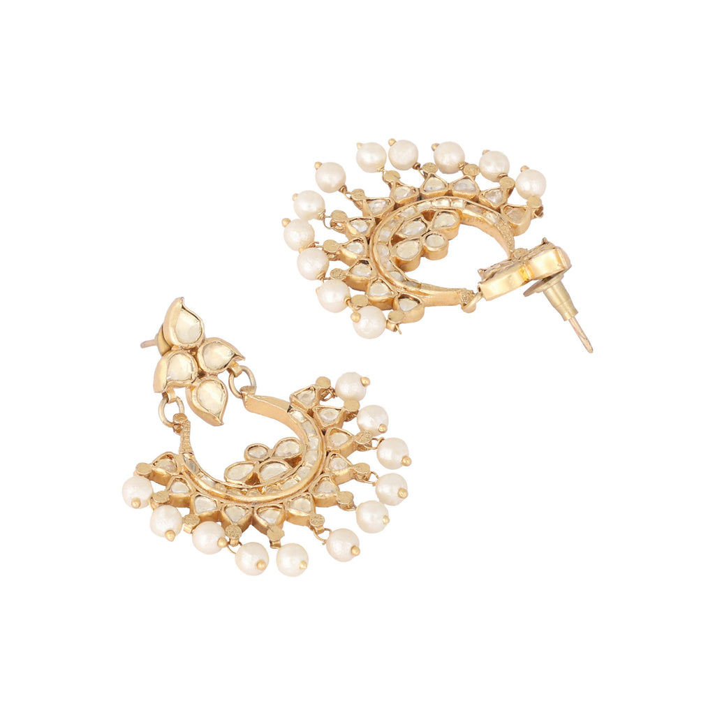 Nuyug 22K Gold Plated Kundan Chandbali Pearl Elegance Earrings - Distacart