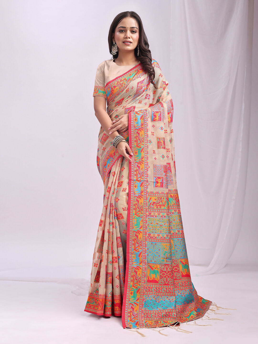 Shree Shyam Fashion Vastraloom Off White Linen Cotton Saree