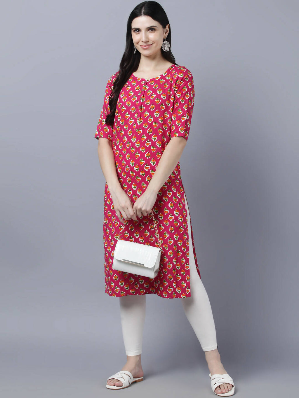 Myshka Women Pink Printed Straight Kurta - Distacart