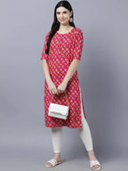 Myshka Women Pink Printed Straight Kurta - Distacart
