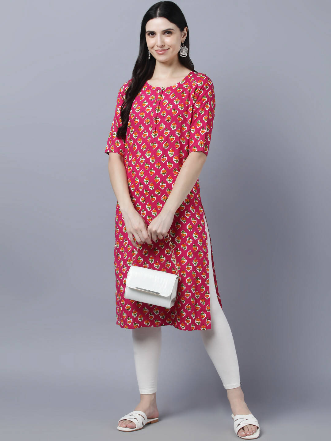 Myshka Women Pink Printed Straight Kurta - Distacart