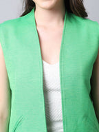 Even Apparels Green Polyblend Open Front Women's Waistcoat