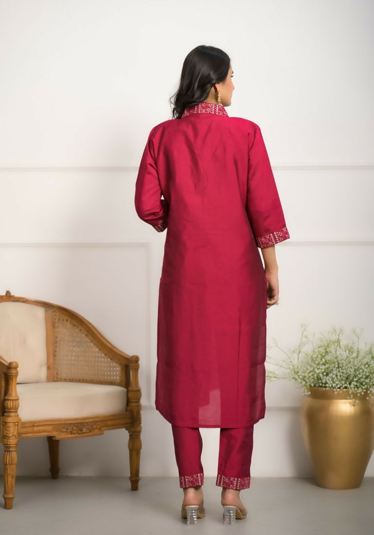 Festive Wear Ethnic Red Viscose chanderi Stitched Suit With Dupatta - Nisha