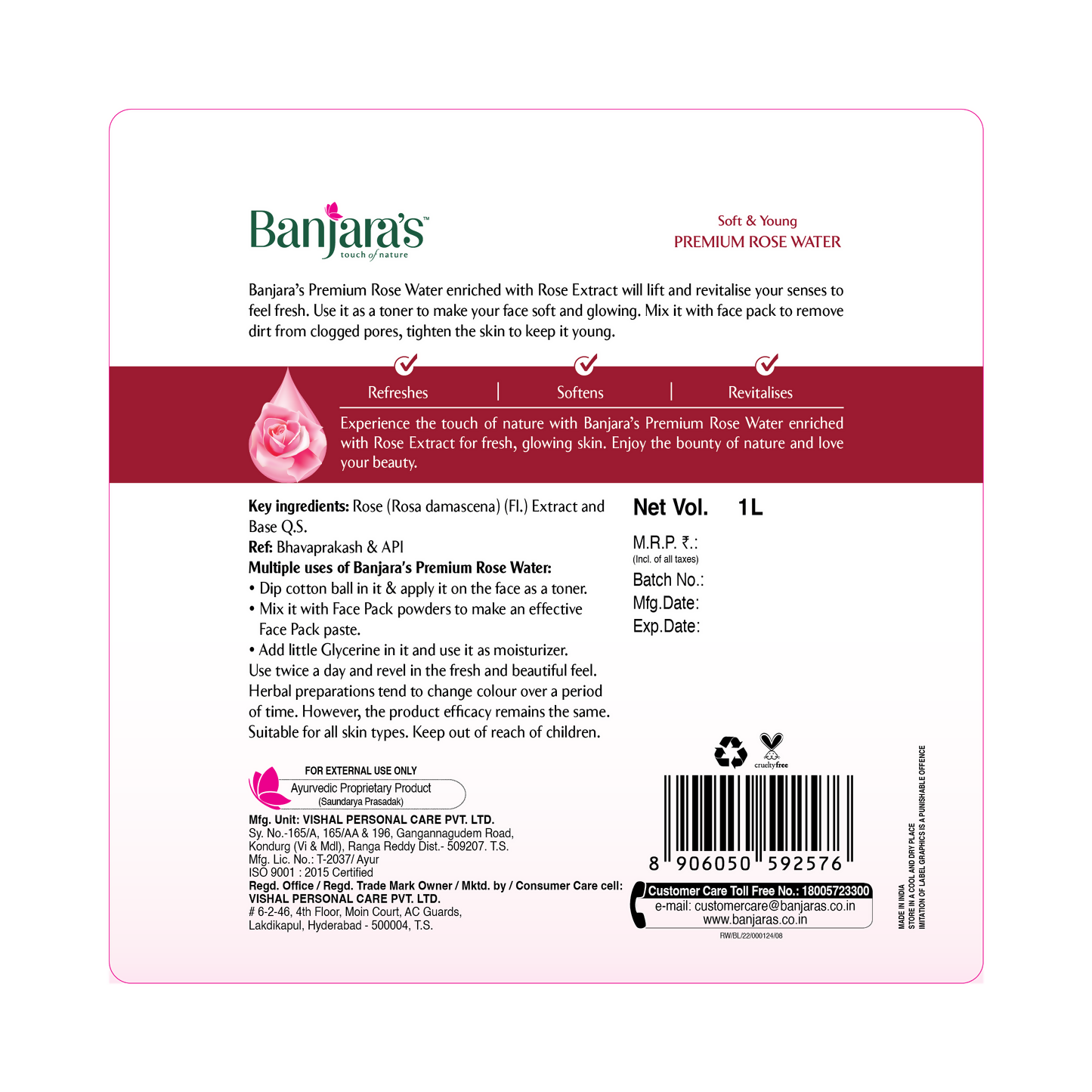 Banjara's Premium Rose Water - Distacart