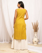 FIORRA Women's Floral Printed Yellow Cotton Straight Kurta