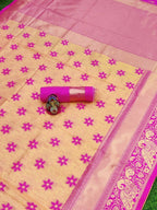 DEIANA'S Beautiful Designer Golden zari Soft Lichi Silk Saree - Cream