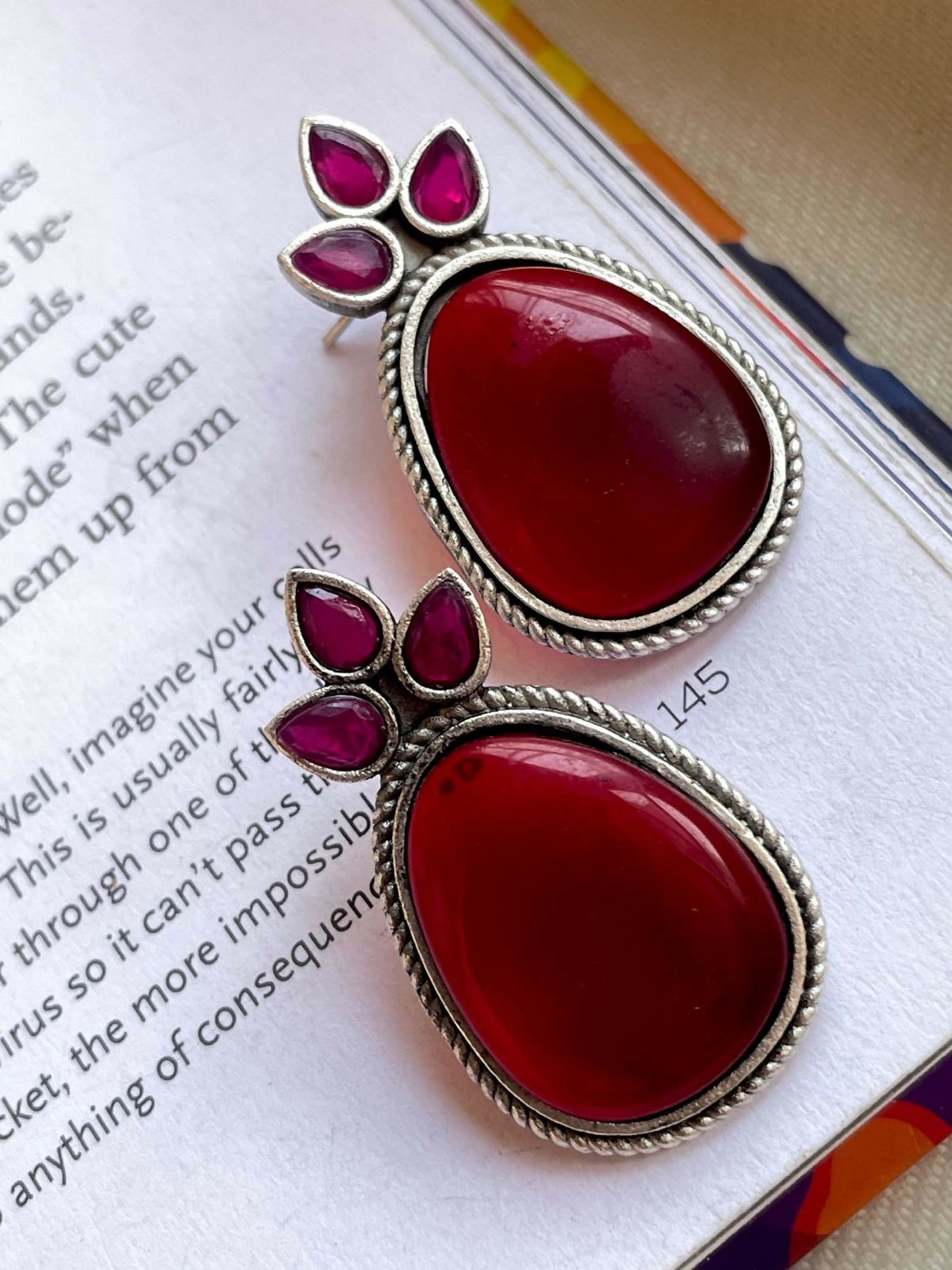 Joban Fashion Women Red Big Monalisa Stone Stud Earring - Distacart